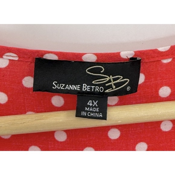 Suzanne Betro Plus Size Red White Polka Dot Roll Tab Boho Blouse Top 4x See Pics - Picture 2 of 12